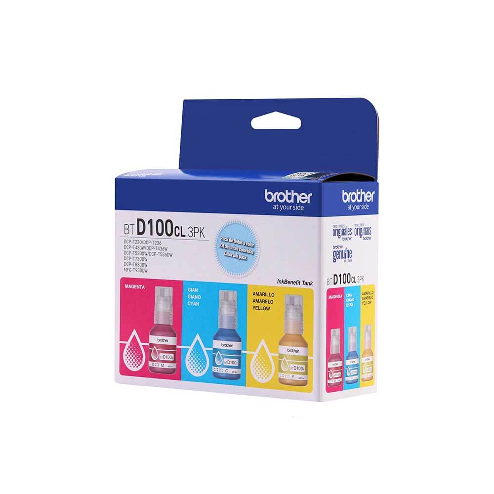 BTD100CL3PKMEX BROTHER                                                      | PACK 3 BOTELLAS DE TINTA CMY DE ULTRA ALTO RENDI 5.000 PAG PARA DCP-T230 / DCP-T430W / DCP T530DW / DCP-T730DW / DCP-T830DW                                                                                                                               