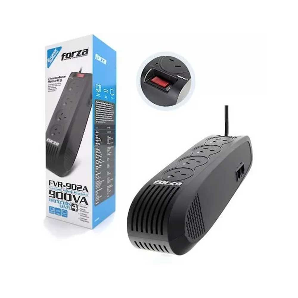FVR-902-A FORZA                                                        | REGULADOR DE VOLTAJE FORZA FVR-902 A 900VA/450W 4 IRAM RJ                                                                                                                                                                                                 